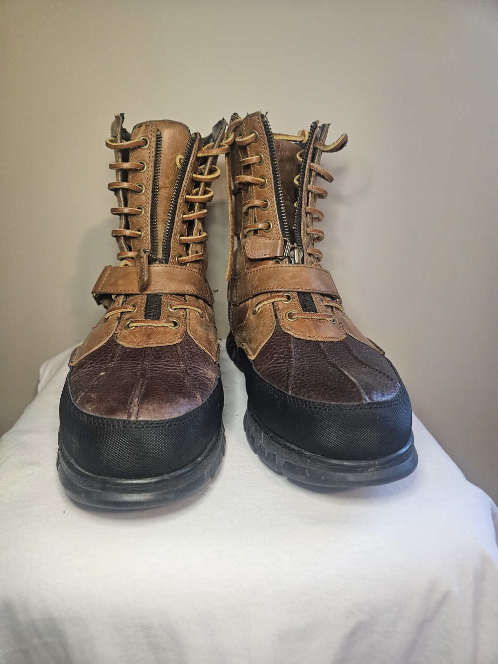 Polo by Ralph Lauren Two-Tone Brown Leather Lace-Up Boots
